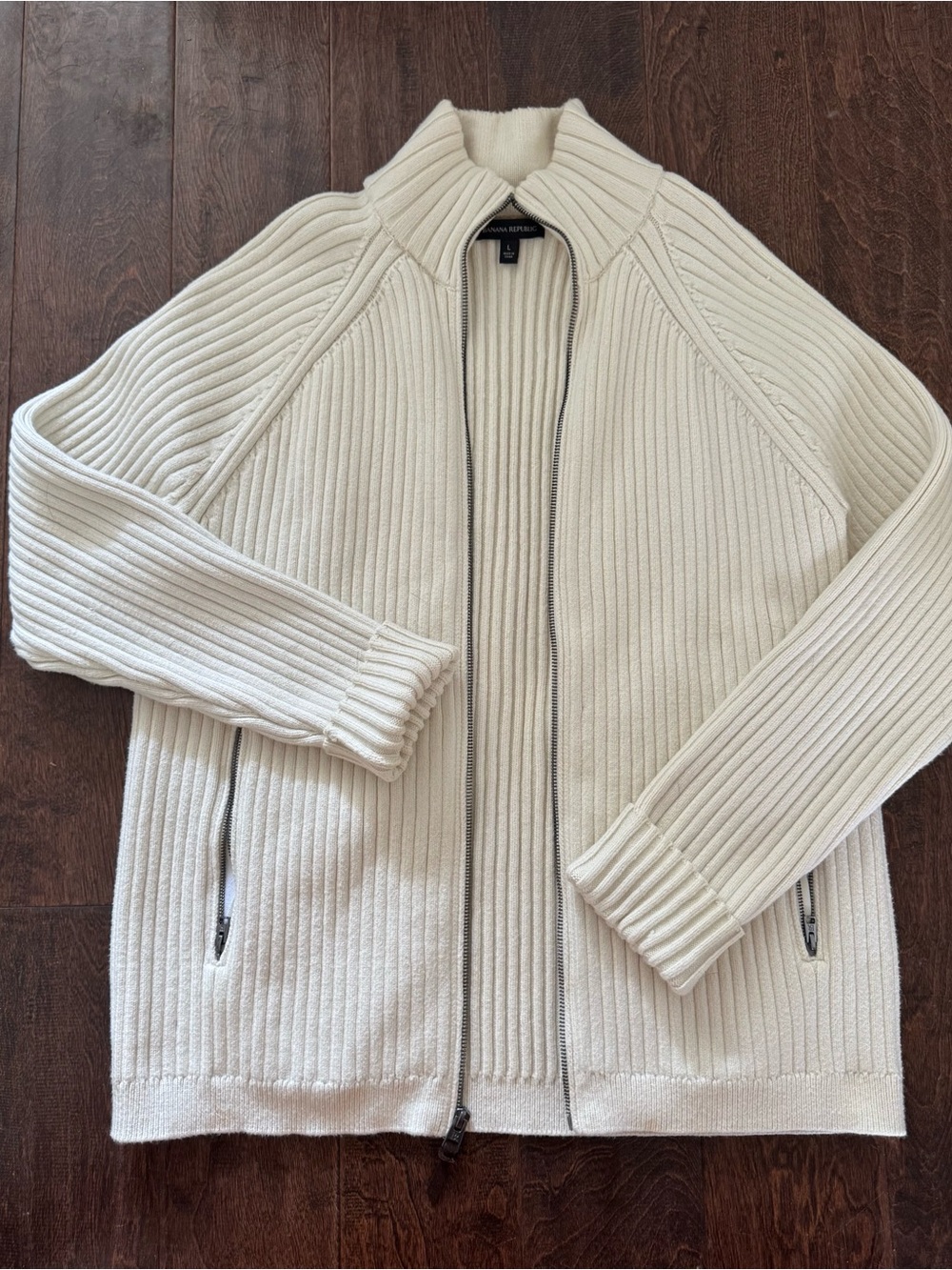 Theory Cream Ribbed Zip-Front Sweater - Banana Republic